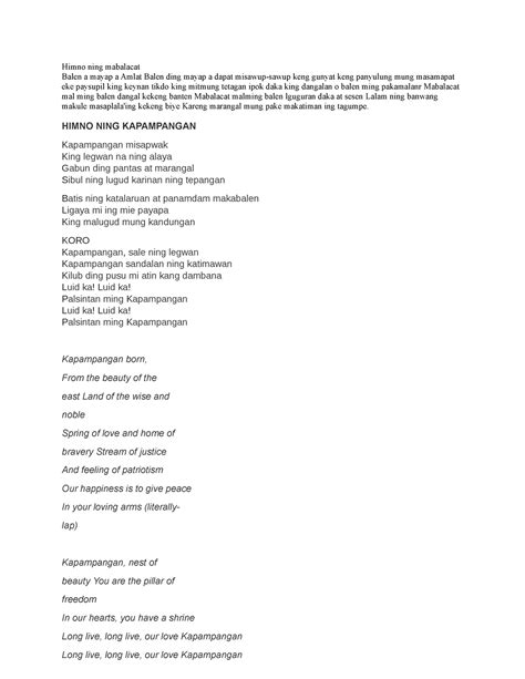 HIMNO NING MABALACAT Balen a mayap a amlat .